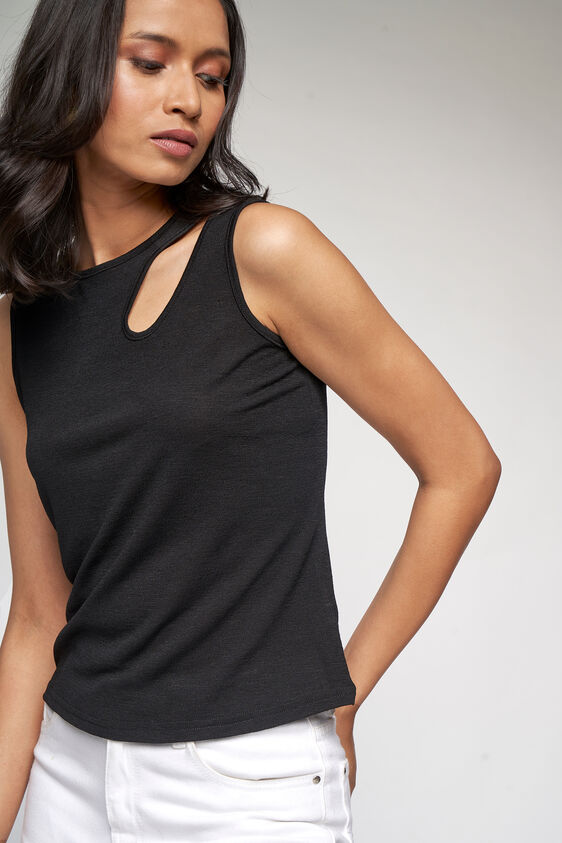 Black Solid Straight Top, Black, image 1